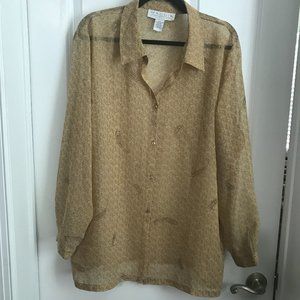 Lovely Maggie McNaughton 2X long-sleeve button down tan blouse